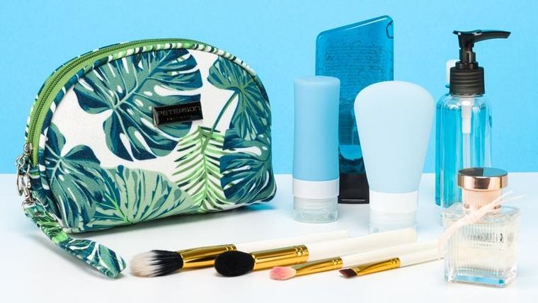 Peterson, kosmetyczka, 1-komorowa, zielona z botanicznym wzorem