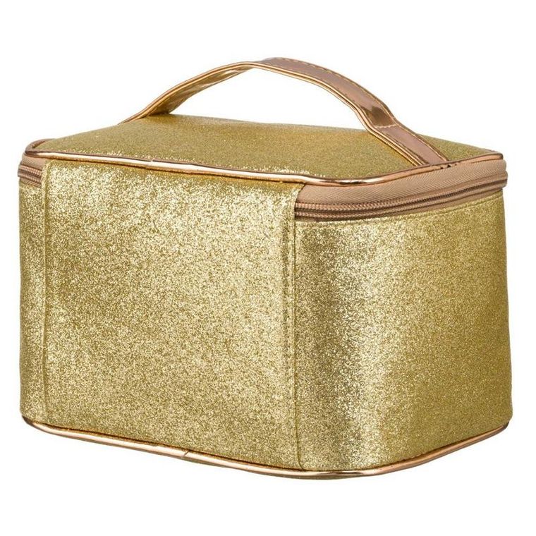 Peterson, kosmetyczka kuferek, brokatowa złota