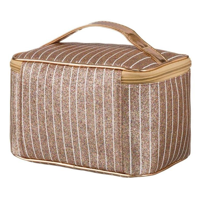 Peterson, kosmetyczka kuferek, brokatowa złota