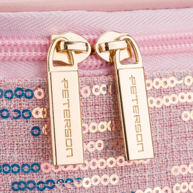 Peterson, kosmetyczka kuferek, cekinowa, różowa