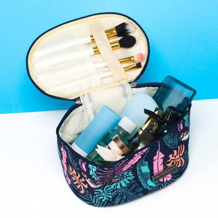 Peterson, kosmetyczka kuferek, granatowa z botanicznym wzorem