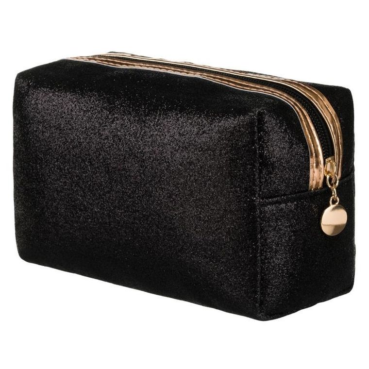 Peterson, kosmetyczka prostokątna, brokatowa, czarna
