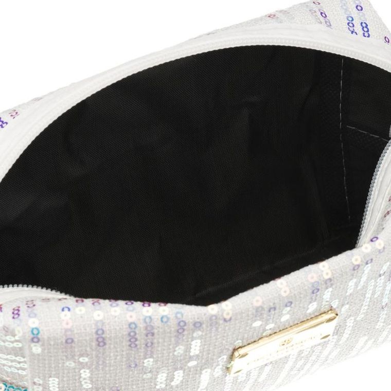 Peterson, kosmetyczka prostokątna, cekinowa, biała