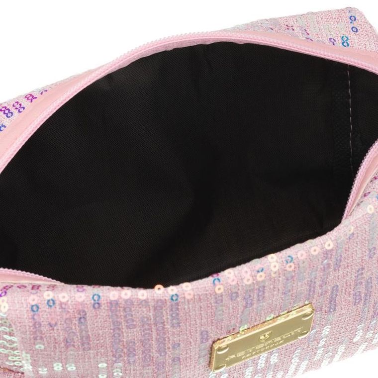 Peterson, kosmetyczka prostokątna, cekinowa, różowa