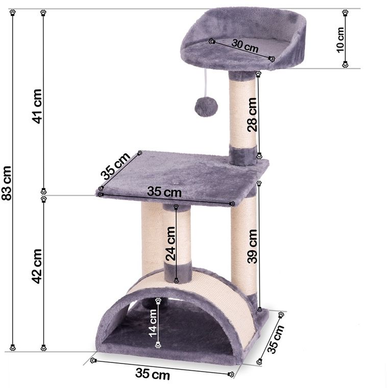 Pethaus, drapak dla kota, pompon, szary, 83 cm