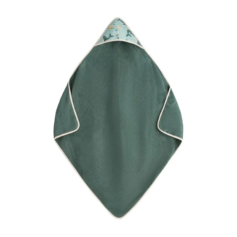 Petite&Mars, Loulou, okrycie kąpielowe bambusowe z kapturkiem, Whale Song, 100-100 cm