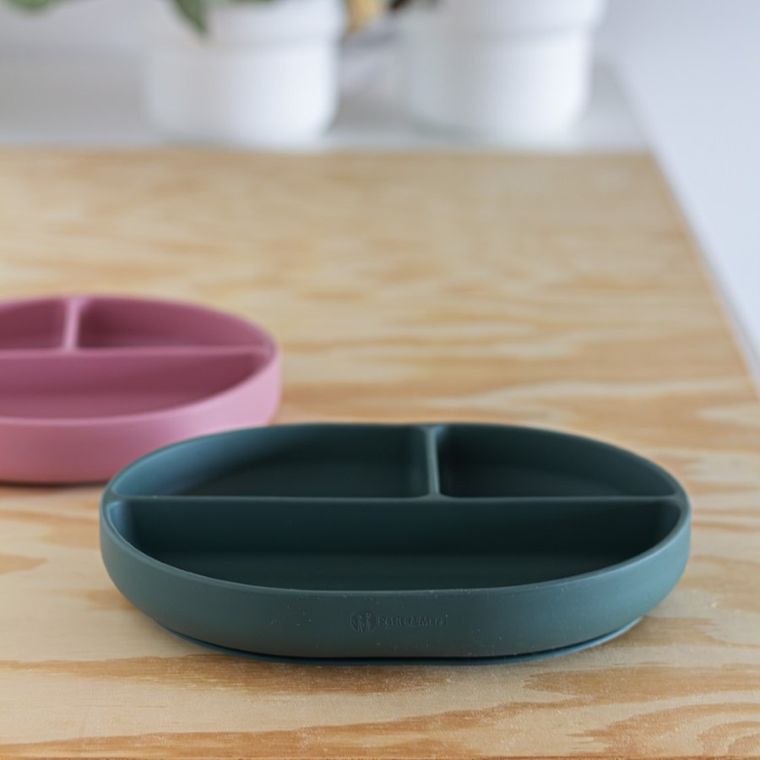 Petite&Mars, Take&Match, silikonowy talerzyk z przegródkami, owalny, Dusty Rose, 6m+