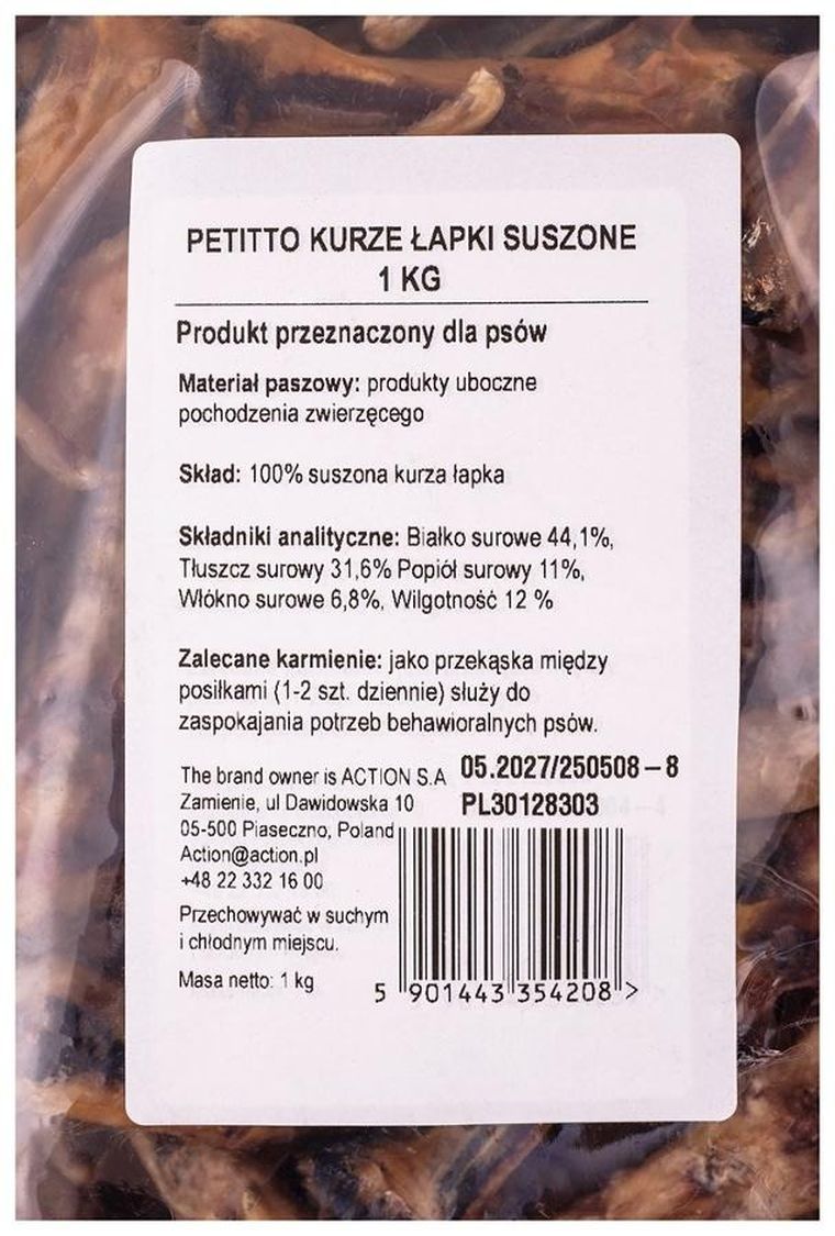 Petitto, kurze łapki suszone, przysmak dla psa, 1kg