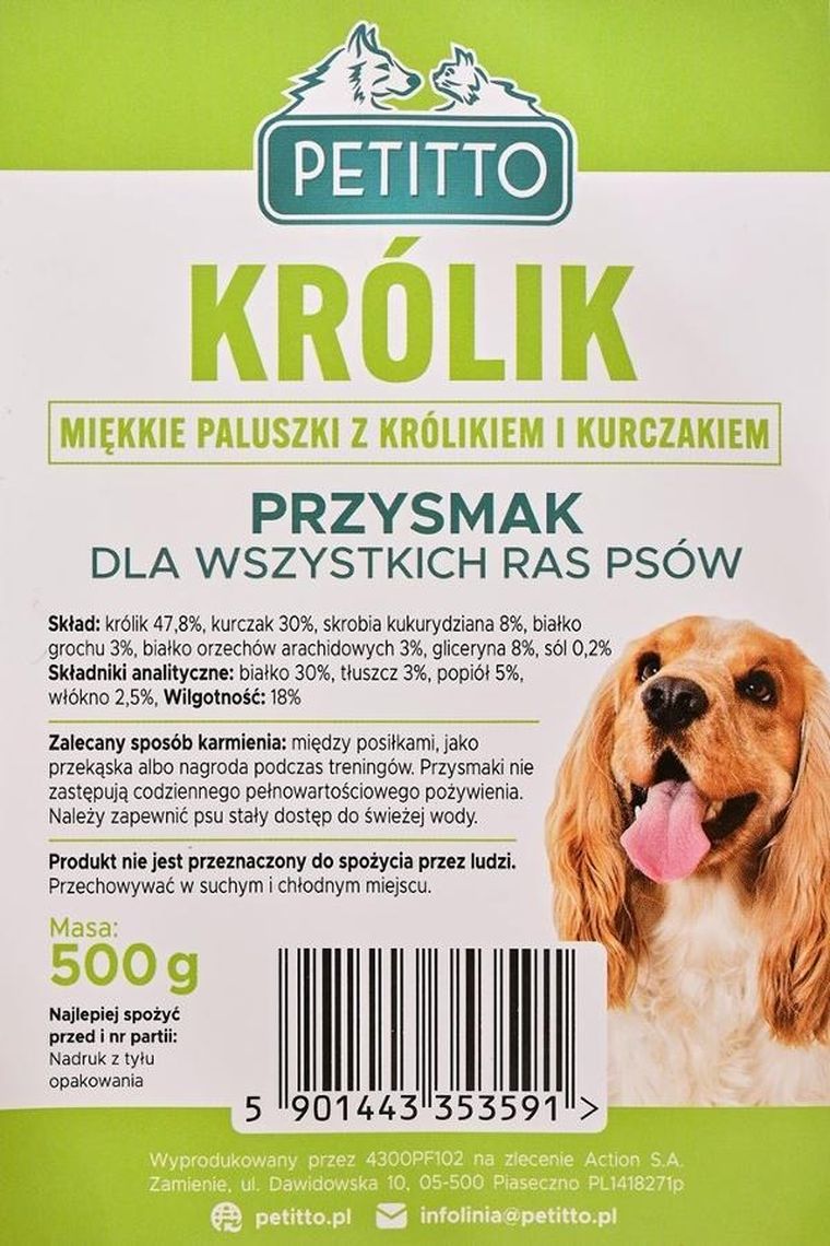 Petitto, miękkie paluszki z królika, przysmak dla psa, 500g