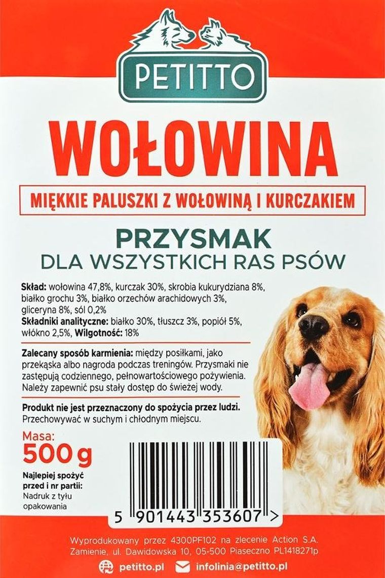Petitto, miękkie paluszki z wołowiny, przysmak dla psa, 500g