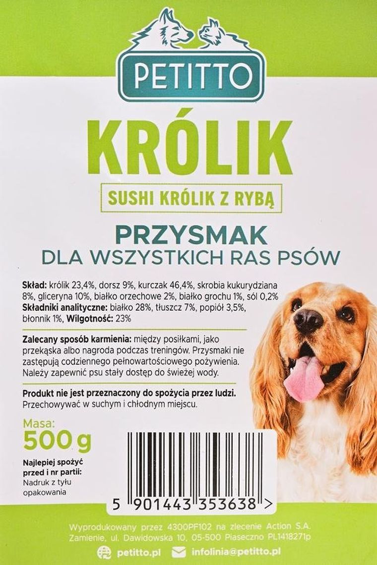 Petitto, Sushi, królik z rybą, przysmak dla psa, 500g