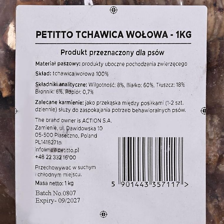 Petitto, Tchawica Wołowa, przysmak dla psa, 1 kg