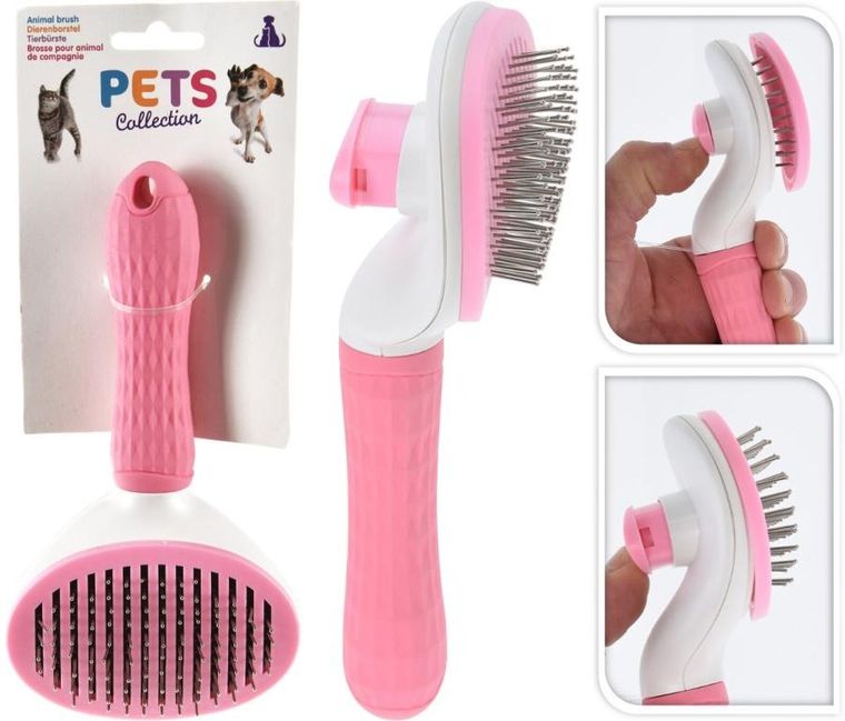 Pets Collection, szczotka dla psa i kota, samoczyszcząca, różowa