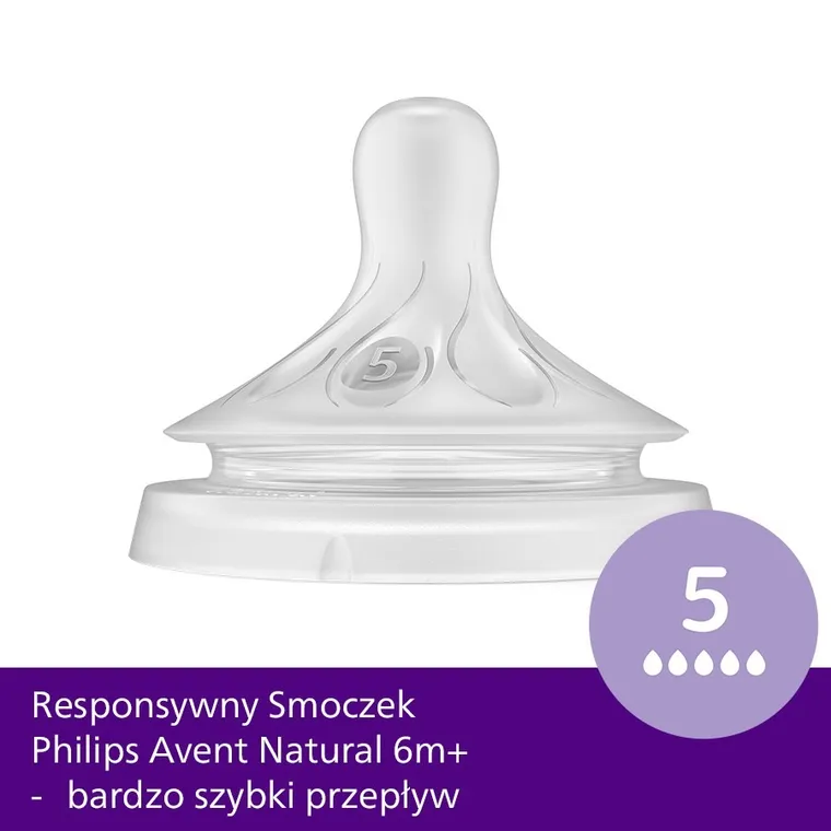 Philips Avent, Natural, smoczek responsywny, 3 różne przepływy: średni, szybki, bardzo szybki, 3 szt.