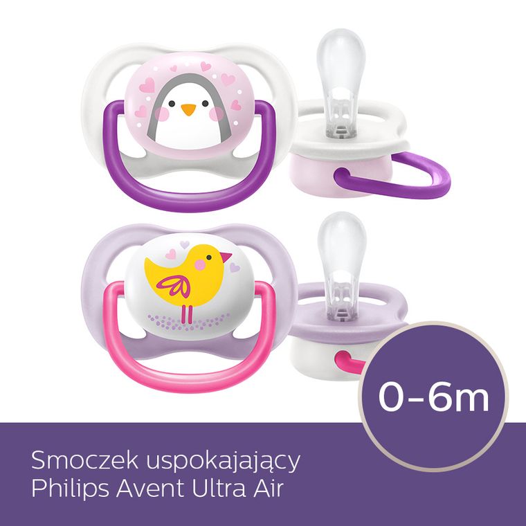 Philips Avent, Ultra Air, Animals, smoczek uspokajający, girl, 0-6m, 2 szt.