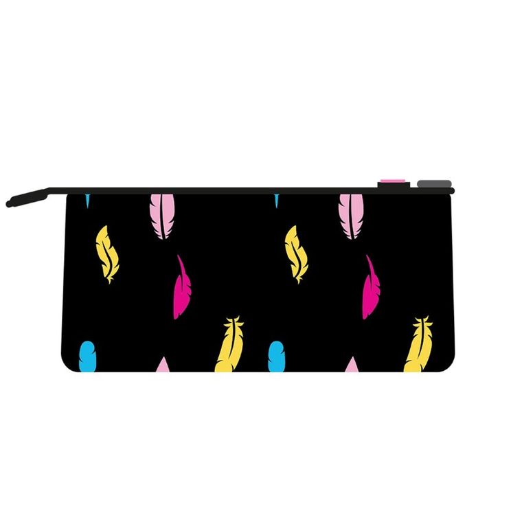 Pixie Crew, neoprenowy piórnik saszetka, piórka, różowy panel