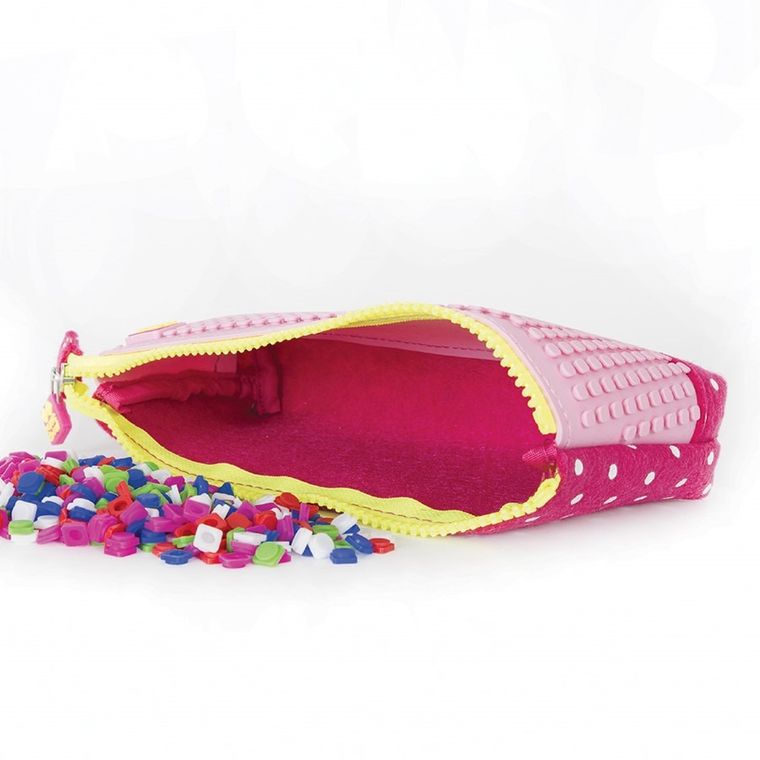 Pixie Crew, piórnik saszetka, białe kropki, różowy panel