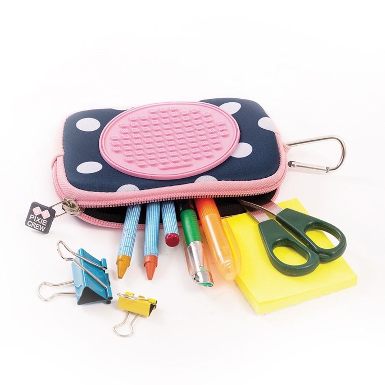 Pixie Crew, saszetka, kosmetyczka, kropki, różowy panel