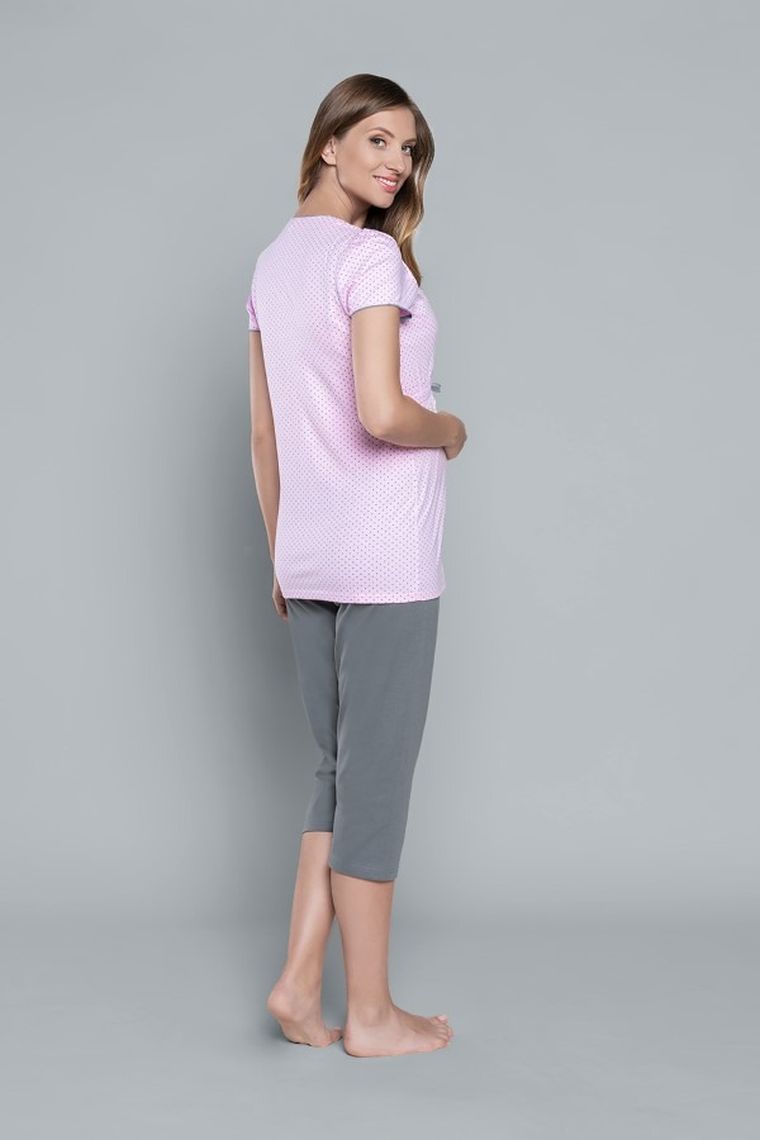 Piżama damska, ciążowa, różowo-szara, Felicita, Italian Fashion