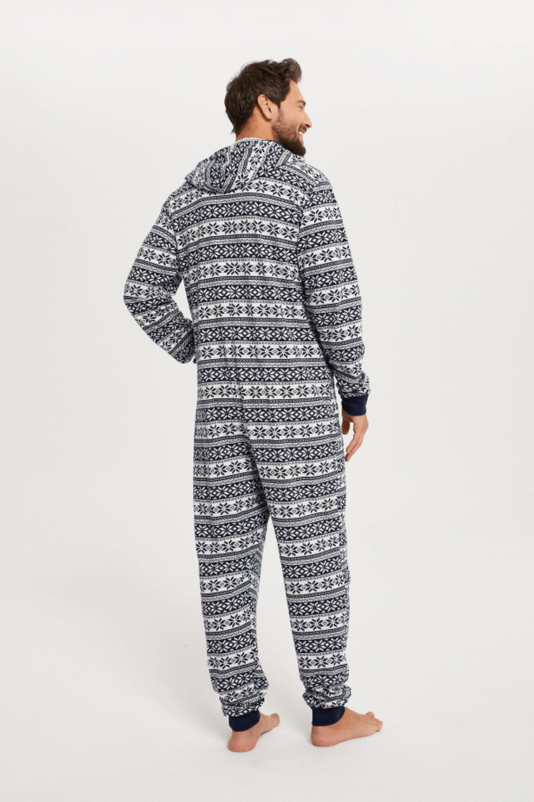 Piżama jednoczęściowa męska z kapturem, granatowa, Alaska, Italian Fashion