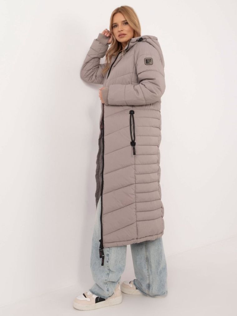 Płaszcz damski z kapturem, beżowy, Sublevel