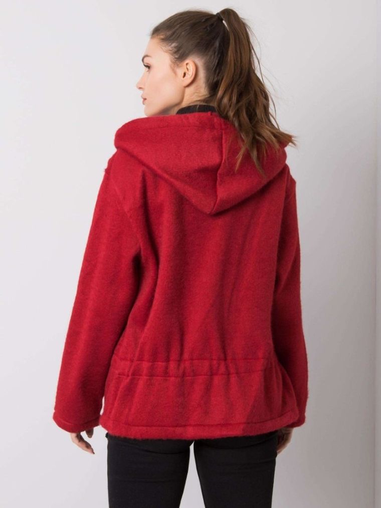 Płaszcz damski z kapturem, bordowy, Italy Moda