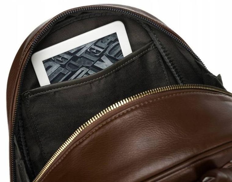 Plecak, brązowy, skóra ekologiczna, David Jones