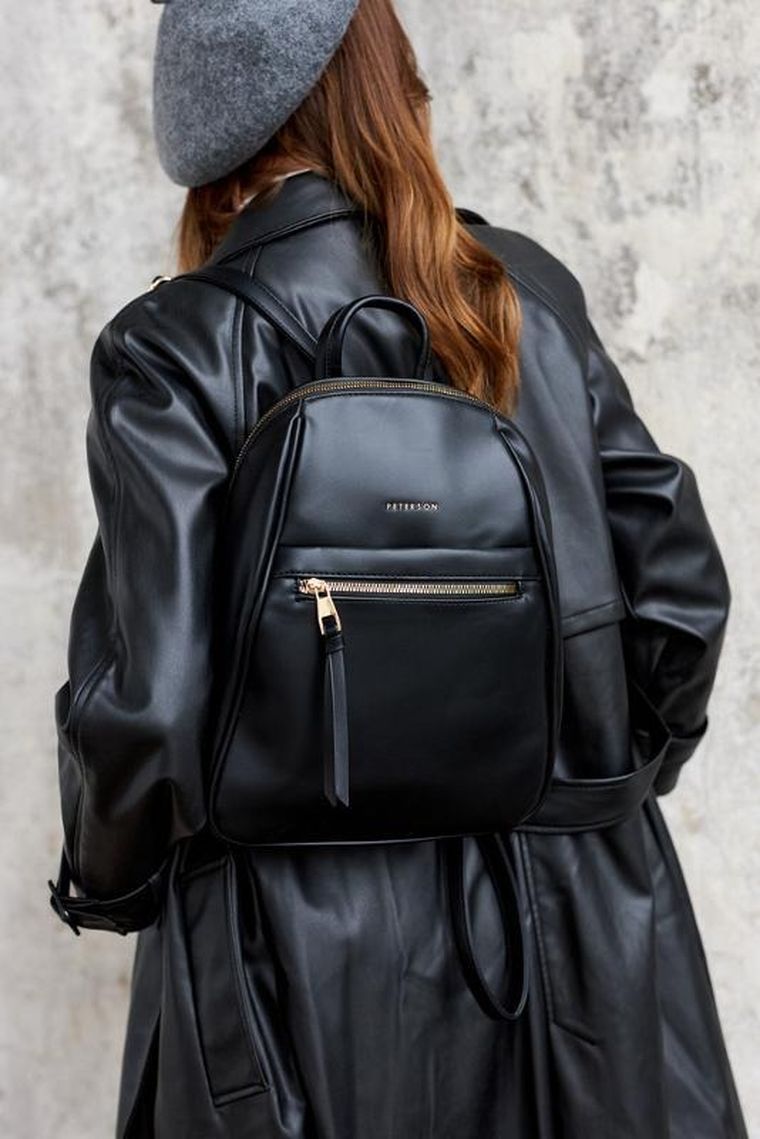 Plecak, czarny, skóra ekologiczna, Peterson