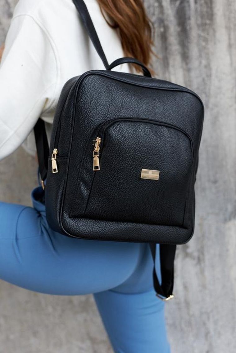 Plecak damski, czarny, skóra ekologiczna, Peterson