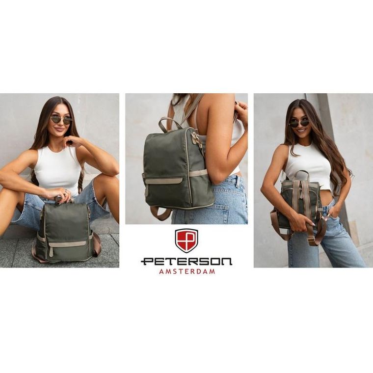 Plecak miejski, zielony, skóra ekologiczna, Peterson