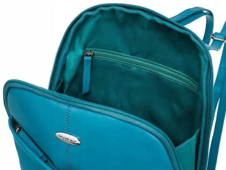 Plecak, turkusowy, skórzany, Rovicky