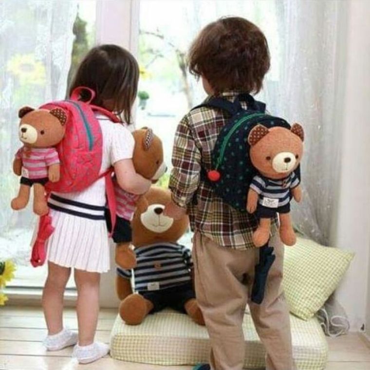 Plecak ze smyczą zabezpieczającą, miś, granatowy