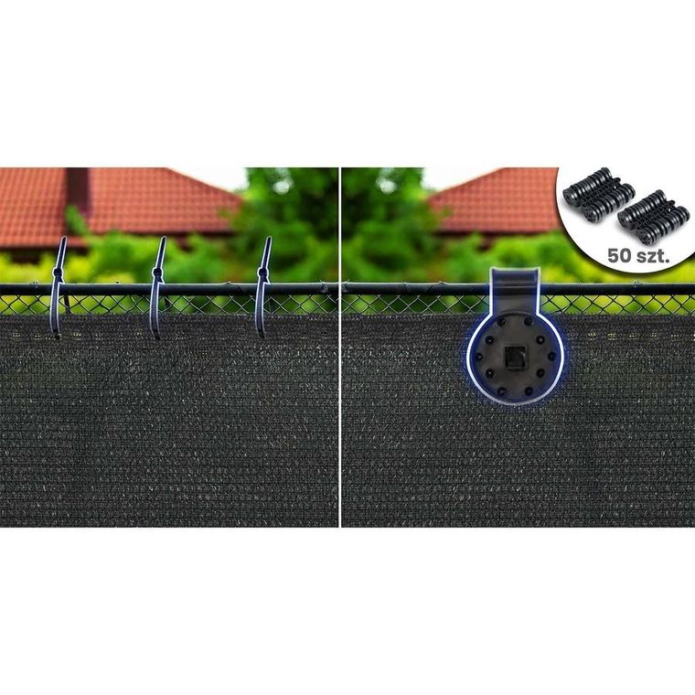 Plonos, siatka cieniująca, 1,2-50m, 140g/m2 + 50 zacisków, szara