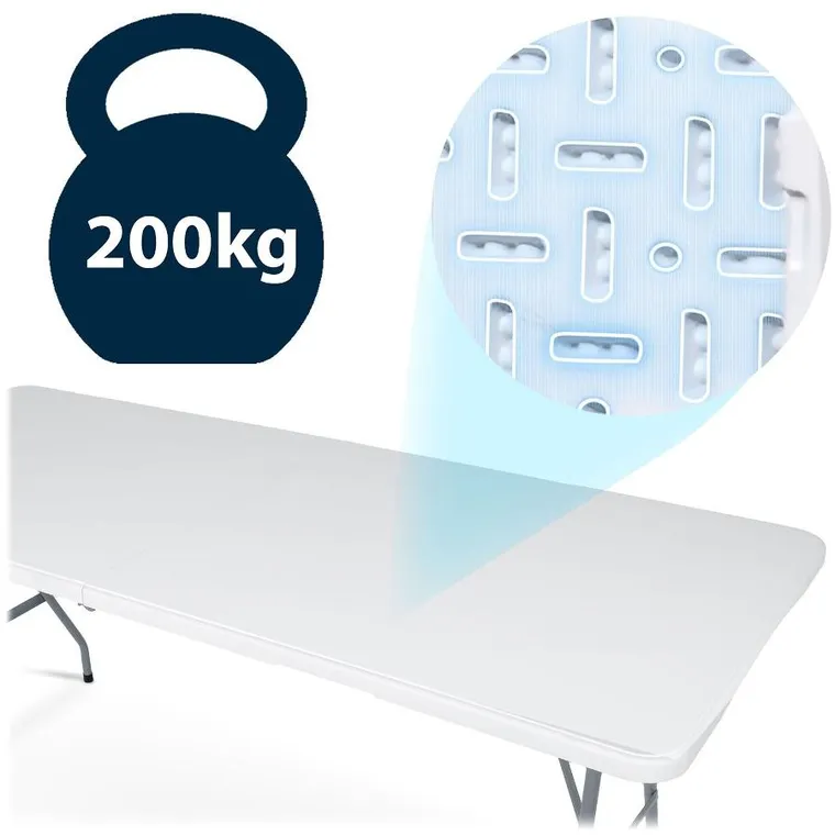 Plonos, stół cateringowy ogrodowy składany, biały, 180 cm