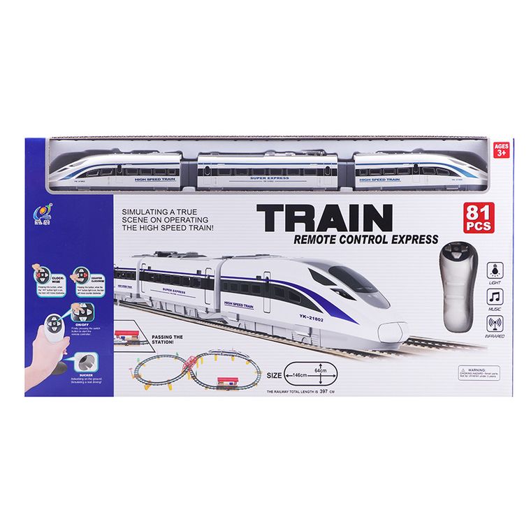 Pociąg, kolejka zdalnie sterowana, światło i dźwięk, 81 elementów