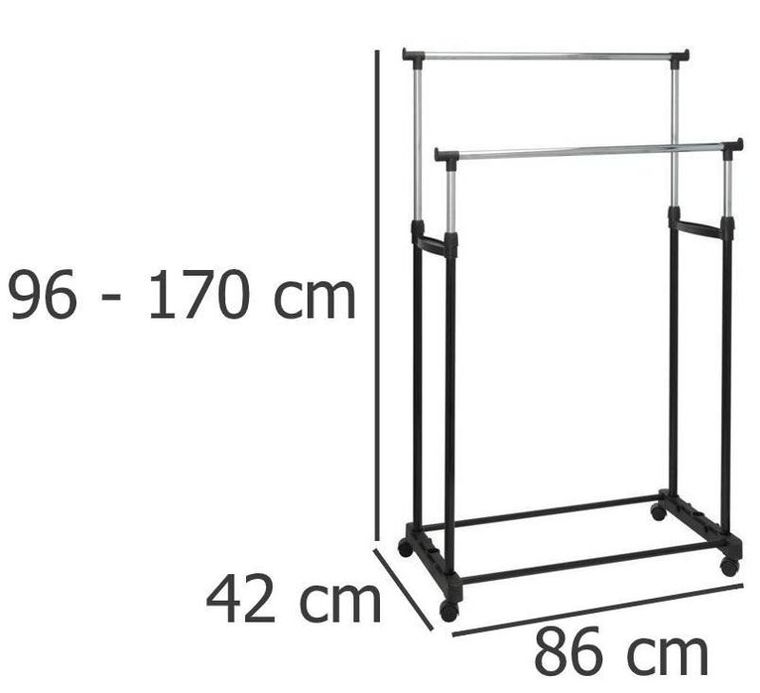 Podwójny wieszak na ubrania, szafa na kółkach