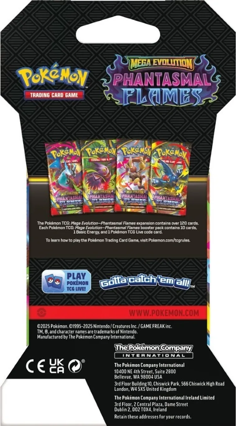 Pokemon TCG: Mega Evolution, Phantasmal Flames, Sleeved Booster, gra karciana, dodatek