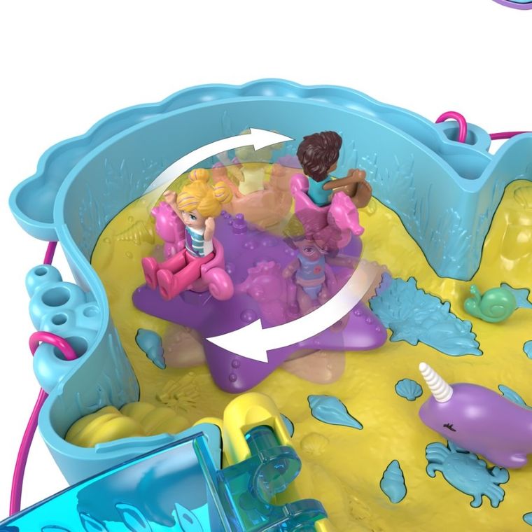 Polly Pocket, kompaktowa torebka Koniki morskie, zestaw z laleczkami i akcesoriami