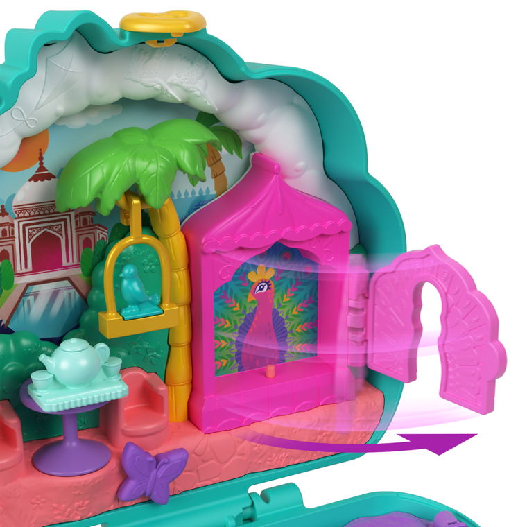 Polly Pocket, Ogród Pawia, kompaktowy zestaw do zabawy z figurkami i akcesoriami