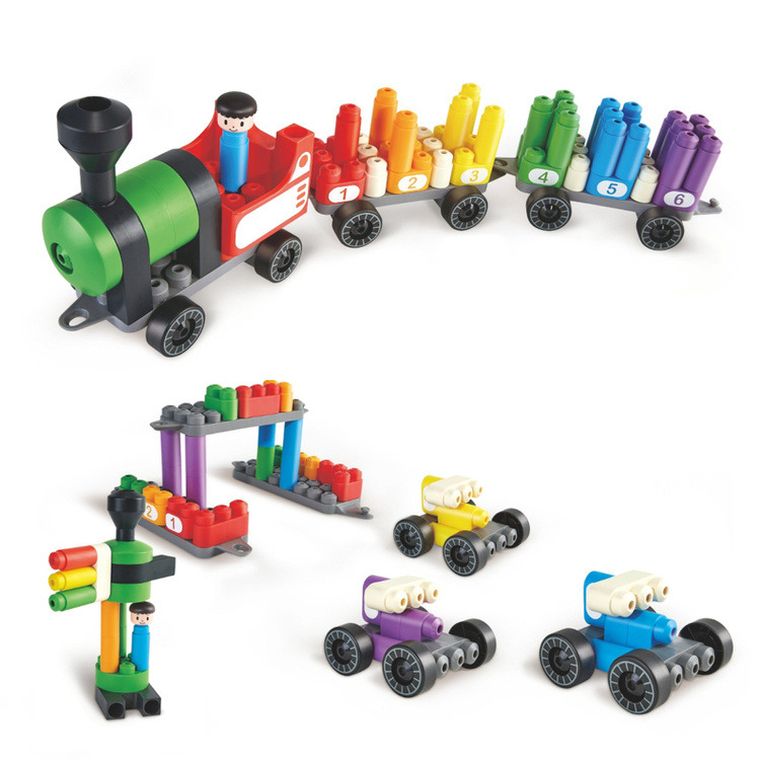 PolyM, Tęczowy pociąg do liczenia, klocki konstrukcyjne, 63 elementów