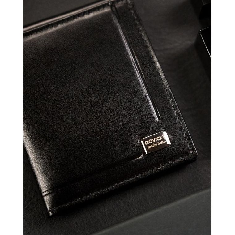 Portfel, banknotówka, czarny, skórzany, Rovicky