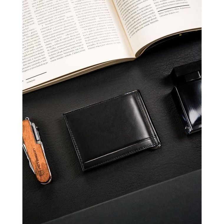 Portfel, banknotówka, czarny, skórzany, Rovicky