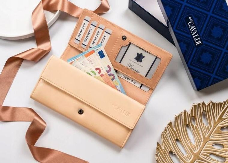 Portfel, beżowy, skóra ekologiczna, RFID, Cavaldi