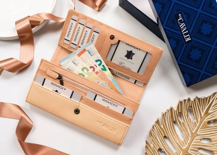 Portfel, beżowy, skóra ekologiczna, RFID, Cavaldi