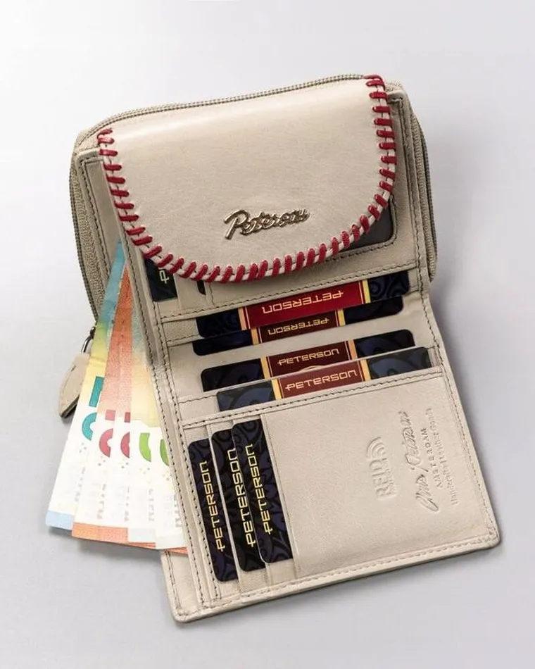 Portfel, beżowy, skórzany, Peterson