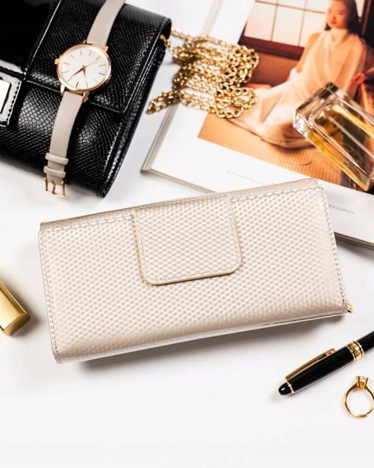 Portfel, beżowy, skórzany, Peterson