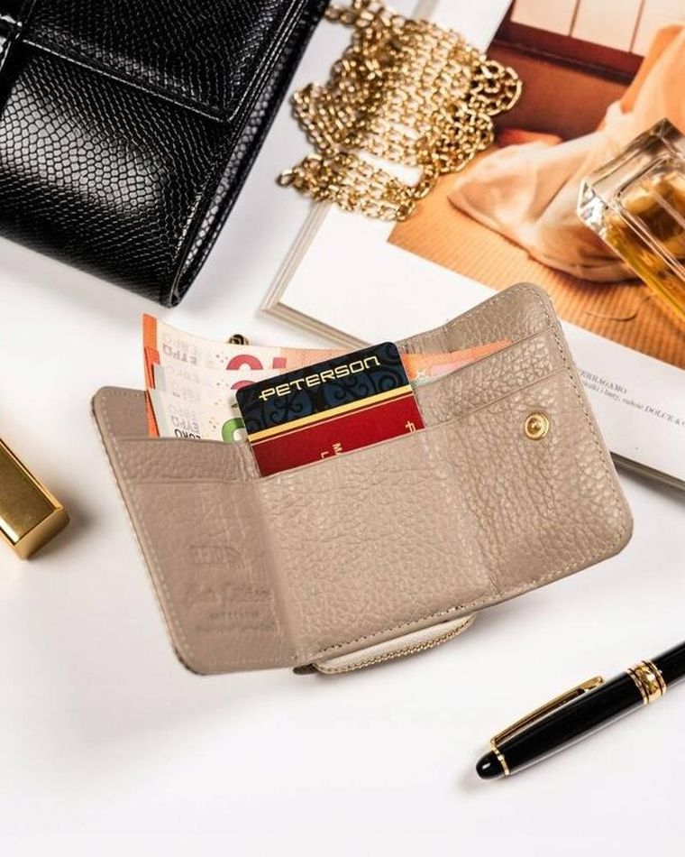 Portfel, beżowy, skórzany, Peterson