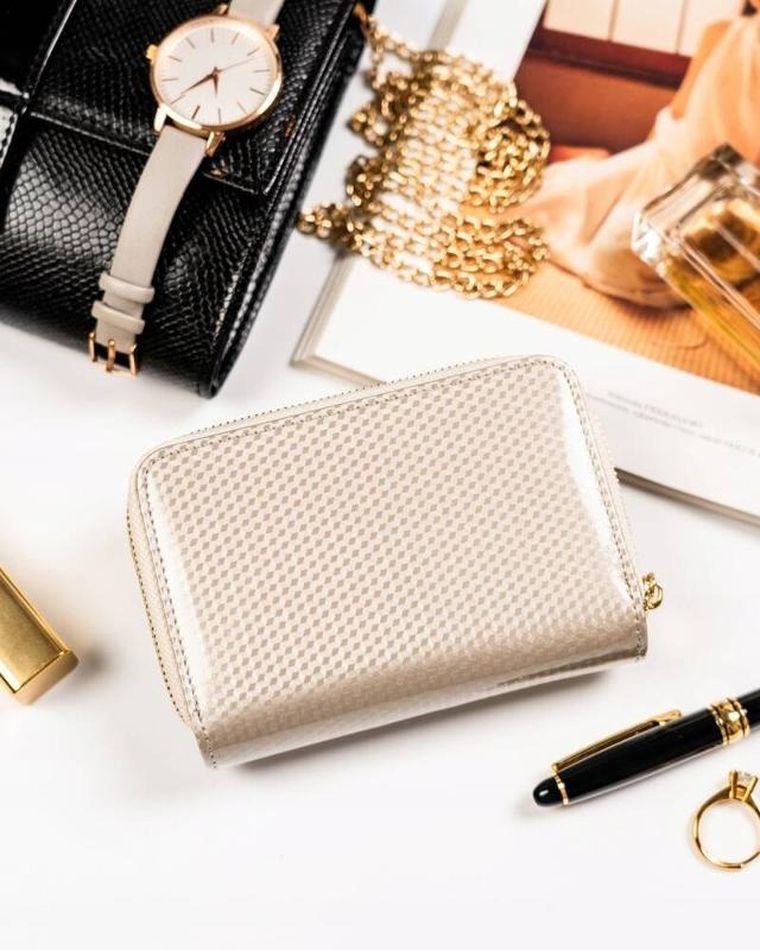 Portfel, beżowy, skórzany, Peterson