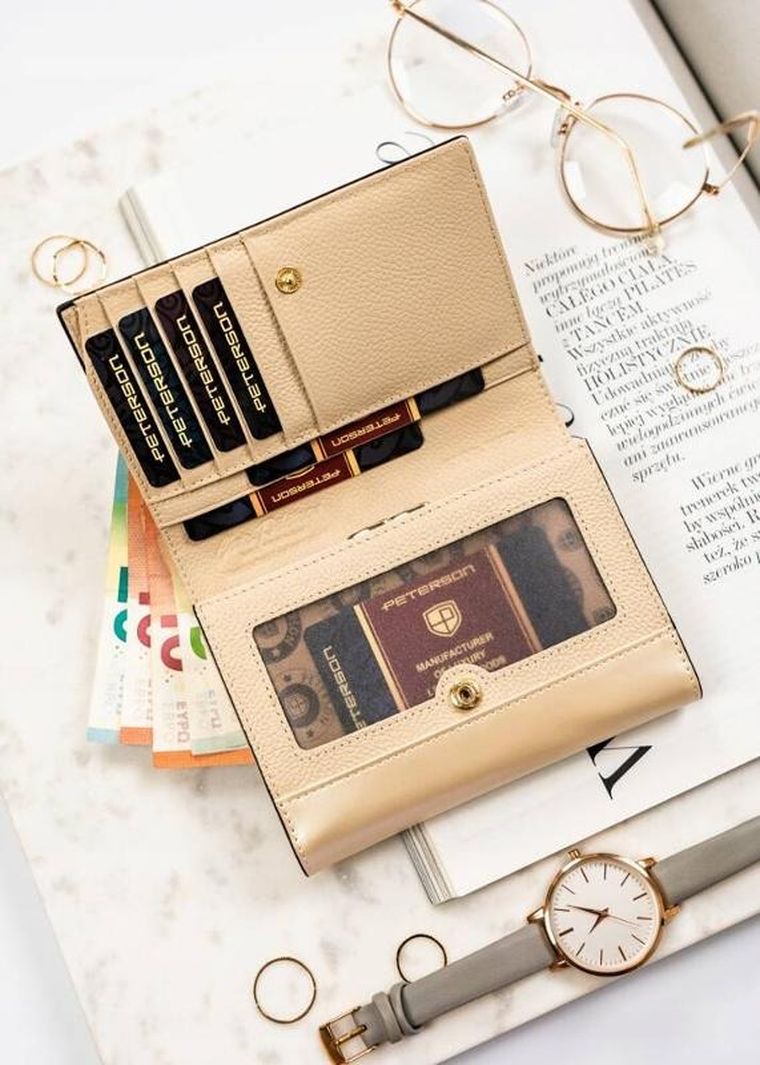 Portfel, beżowy, skórzany, Peterson