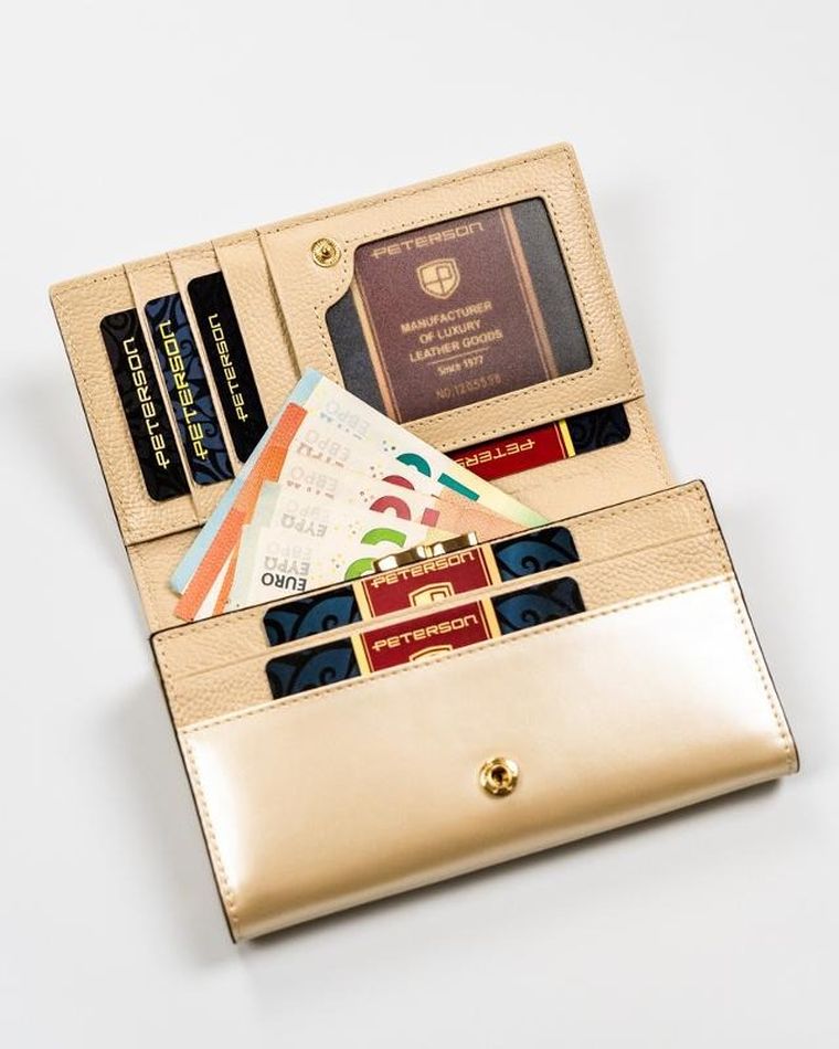 Portfel, beżowy, skórzany, Peterson